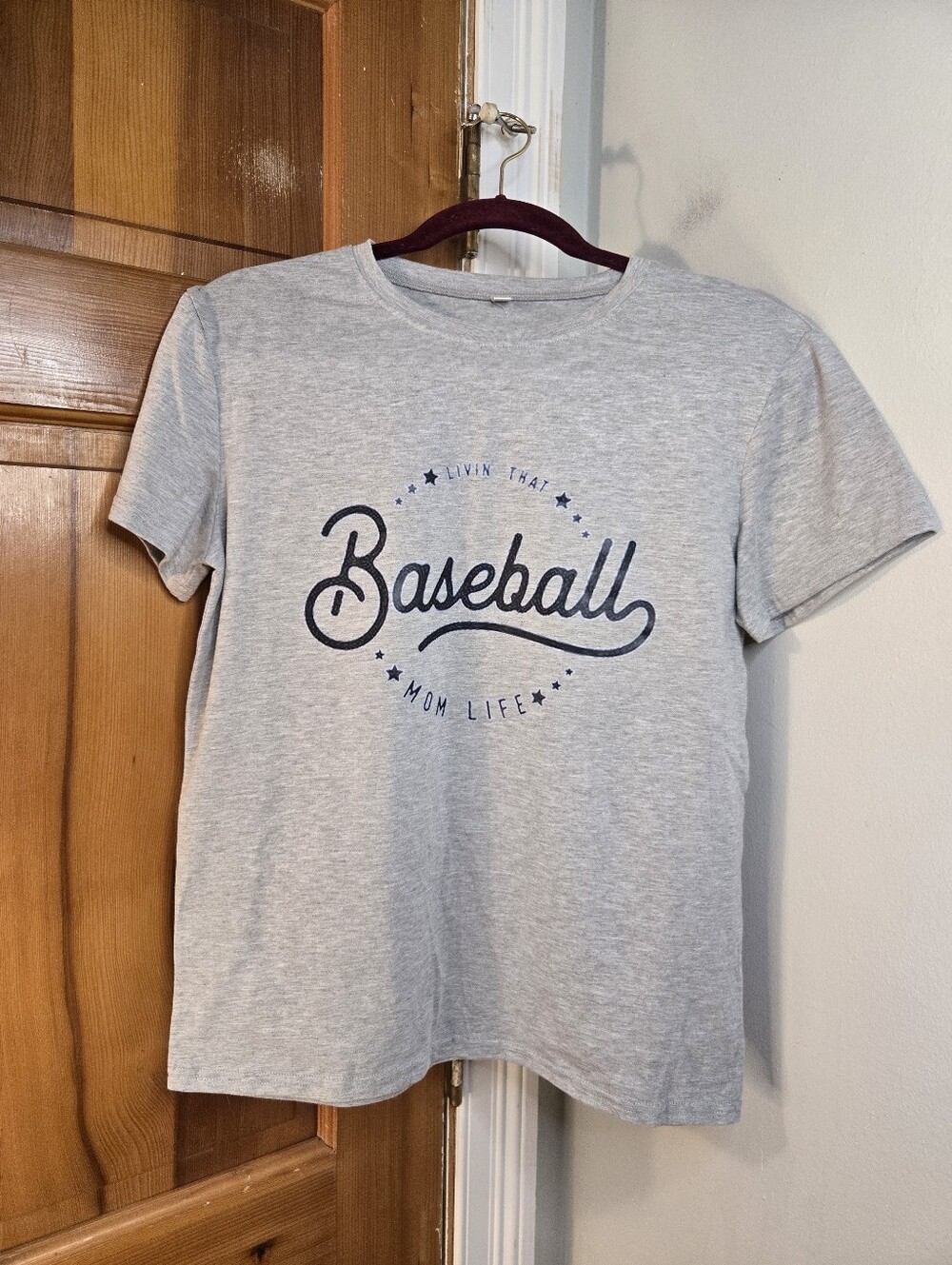 Women's Gray 'Living That Baseball Mom Life" Graphic Short Sleeve Tee